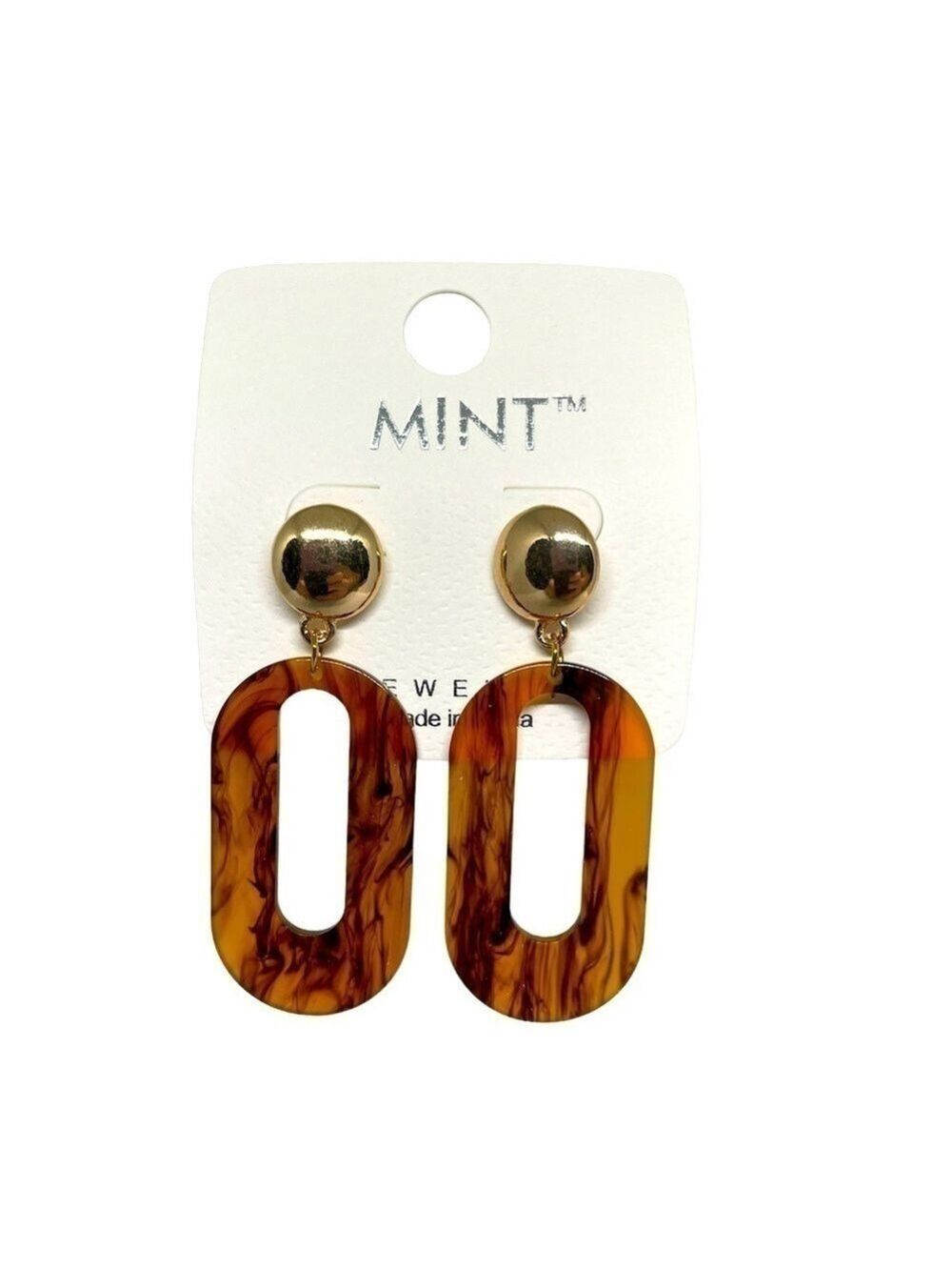 Mint Gold-tone Brown Acrylic Drop 2.5” Drop Earrings NWT